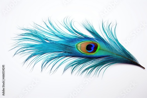 Peacock plume against blank backdrop