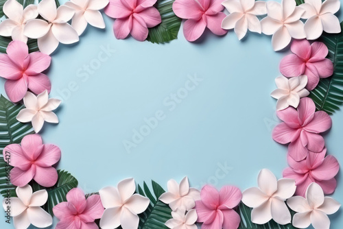 Wallpaper Mural Frame with pink and white flower buds, flat lay, top view Torontodigital.ca