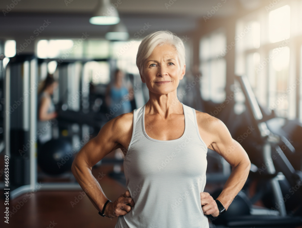 Fototapeta premium Elderly women exercise at the gym