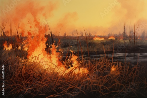 Reed colony engulfed in burning flames photo