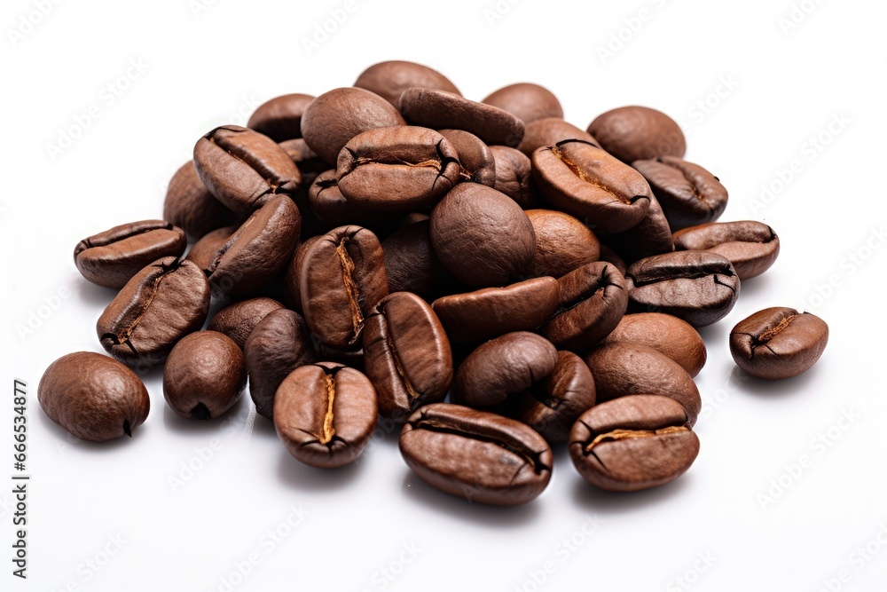 Naklejka premium Singular coffee beans separated against white background