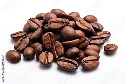 Singular coffee beans separated against white background