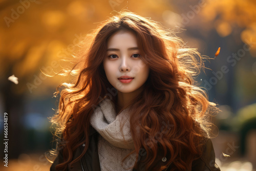 Beautiful Asian girl in autumn park