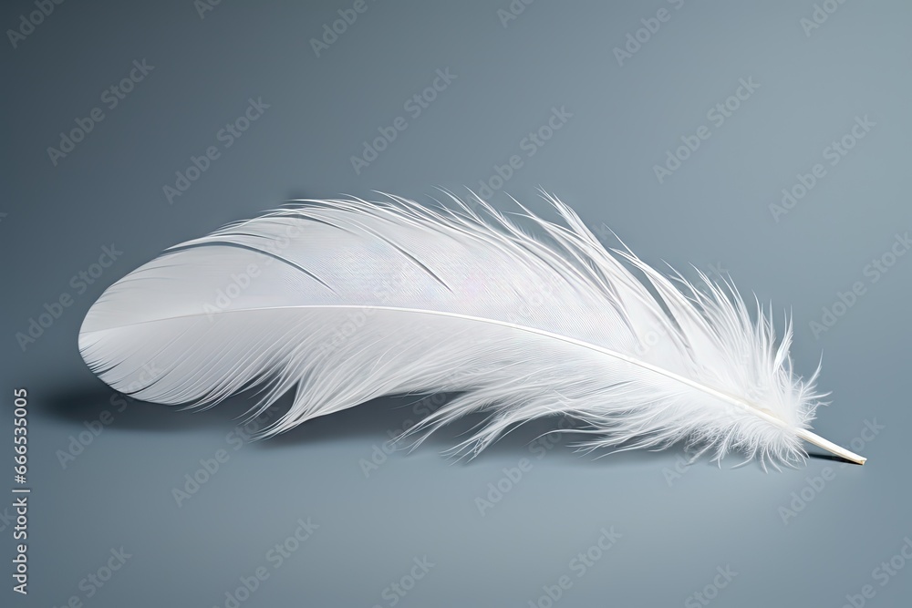 Obraz premium Soft white feather on grey background