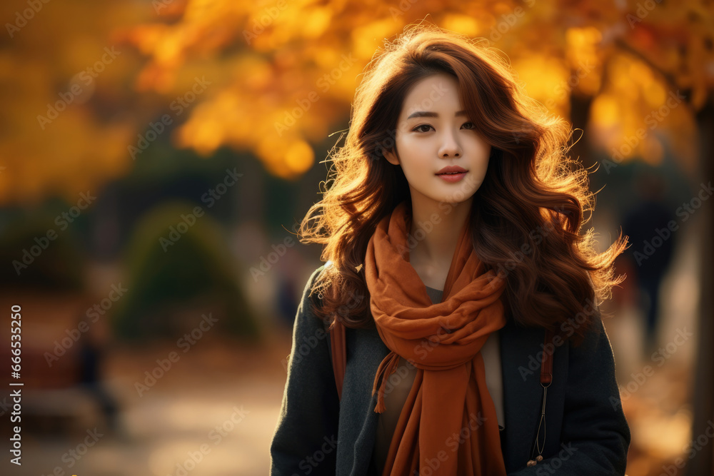 Autumn portrait of Asian girl in the park Autumn portrait of Asian girl in the park