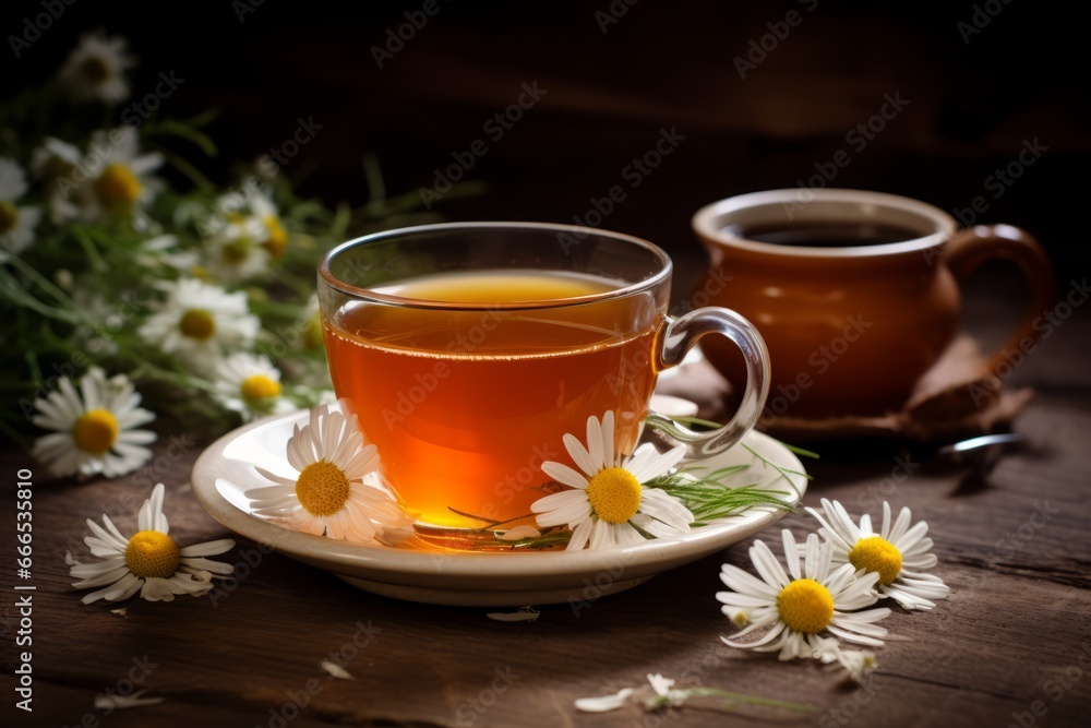A soothing blend of chamomile and orange tea served in a cozy setting with fresh ingredients A soothing blend of chamomile and orange tea served in a cozy setting with fresh ingredients