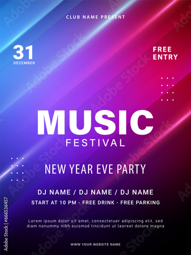 Music festival poster. Musical party flyer template. Futuristic colorful music party invitation design. Vector illustration