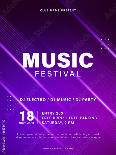 Music festival poster design. Music party invitation flyer template. Vector illustration