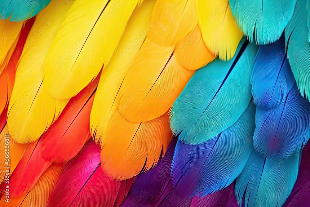 Fototapeta premium Vivid feathers Harlequin Macaw background texture