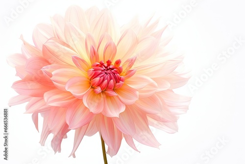 White background with flying dahlia petals