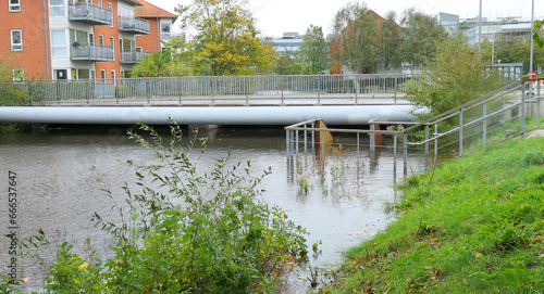 Flooded sub passage under a Danish city bridge due to high water in a violent storm photo