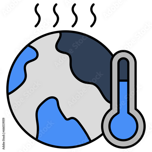 Thermometer with globe denoting concept of global temperature 