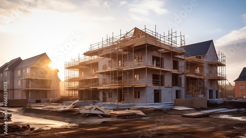 Construction of a residential new house is in progress at building site © ND STOCK