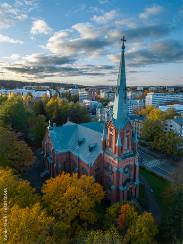 Aerial view of a church in Tampere, Finland