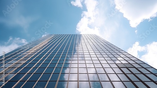Modern office buildings skyscrapers taken from below with blue sky