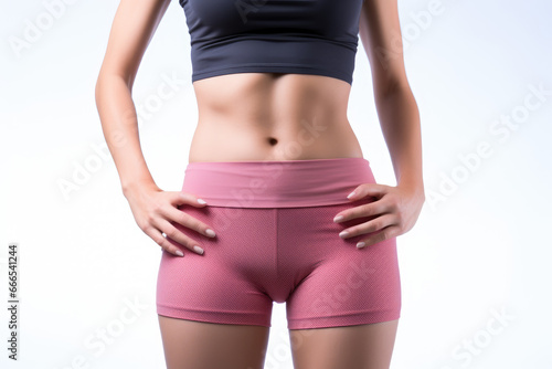 A woman showing her slim waist. Beautiful slim woman body in sportswear © Kien