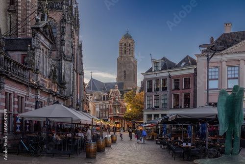 The beautiful center of the old town during nightfall in Zwolle a hanseatic city in the province of Overijssel, Netherlands photo