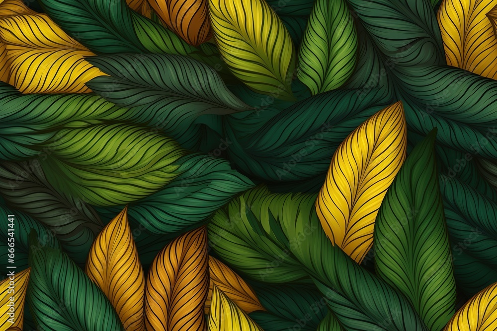 Pattern of green and yellow leaves. Beautiful background