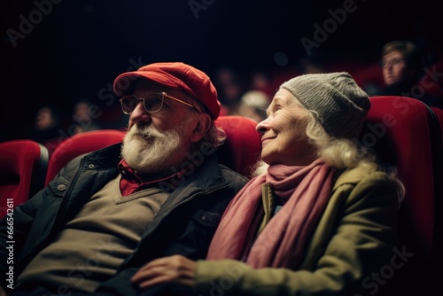 Couple attending a local theater  engrossed in a play.