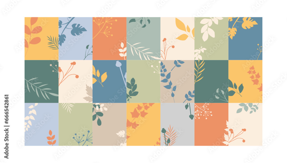 Set of floral colour cards. Modern design.