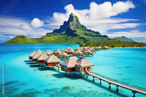 a beach scene on an island in boro bora photo