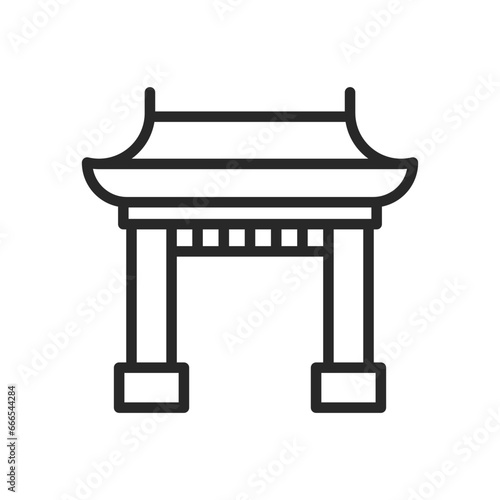 Asian Architecture Gate Icon. Vector Linear Illustration of Traditional Oriental Torii Entrance, Representing Ancient Cultural Heritage and Spiritual Symbols of the East.