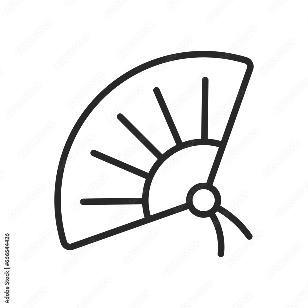 Chinese Decorative Fan Icon. Vector Linear Illustration of Traditional Hand-held Cooling Accessory with Elegant Patterns, Symbolizing Asian Heritage and Beauty. Chinese Decorative Fan Icon. Vector Linear Illustration of Traditional Hand-held Cooling Accessory with Elegant Patterns, Symbolizing Asian Heritage and Beauty.