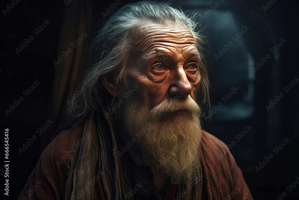 Old man with grey beard portrait. Elderly male with sad face with wrinkles. Generate ai Old man with grey beard portrait. Elderly male with sad face with wrinkles. Generate ai