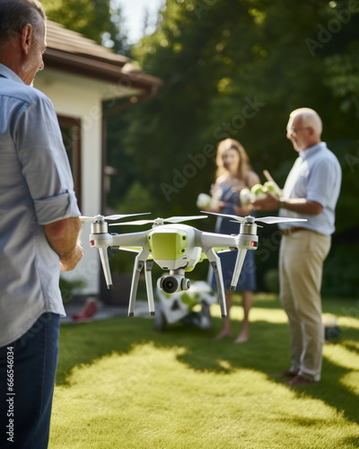 A person using a drone in his garden