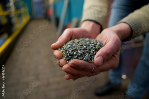 Plastic granulate in a plastic waste recycling plant © René Notenbomer