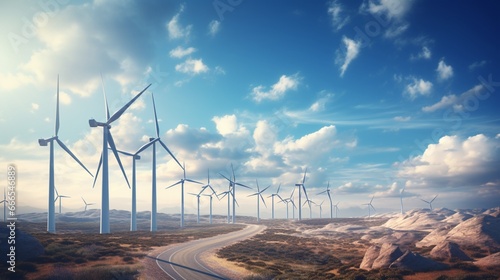 A towering wind turbine farm, harnessing clean energy from the relentless breeze