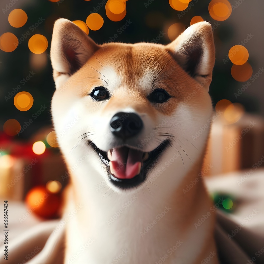 Happy Shiba Inu with Christmas atmosphere