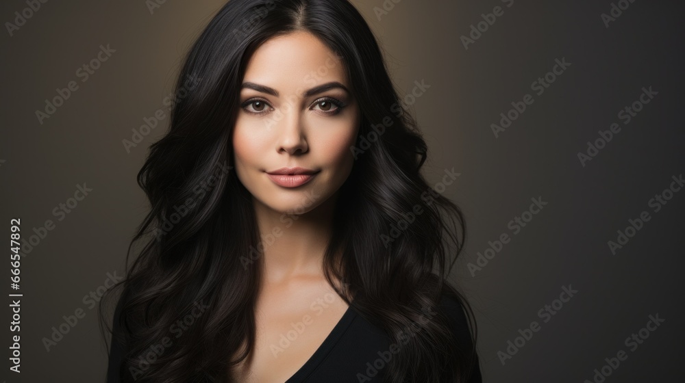 A beautiful woman whose hair looks extremely well-groomed A beautiful woman whose hair looks extremely well-groomed