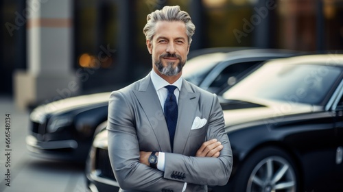Successful businessman posing in front of his luxury car © Mustafa