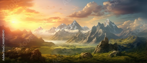Picturesque Mountains landscape with crisp mountain air in Sunset