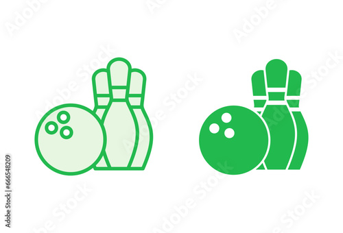 Bowling icon set. bowling ball and pin icon. bowling pins