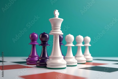 White king chess on colorful background, representing business strategy, competition, and planning. Rendered in 3D. Generative AI