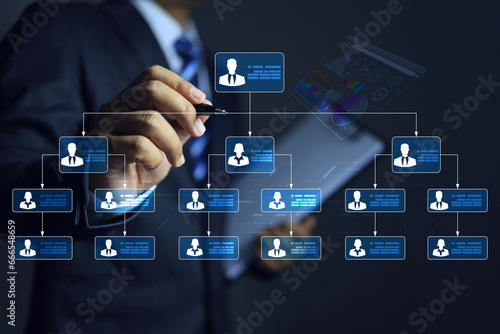 Organization chart management concept manager working with employee work flow to efficiency development team work and staff promote to higher position and strong leadership photo