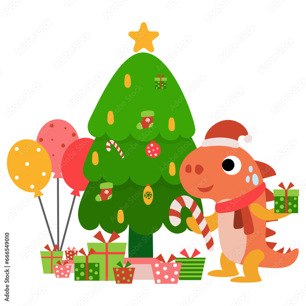 Obraz premium Dinosaur christmas happy new year, Dino clipart