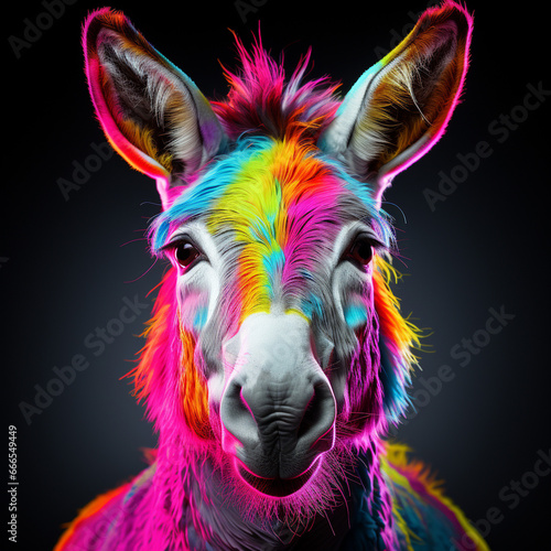 portrait of a donkey neon generated by ai © mady