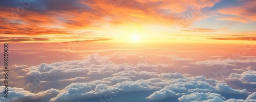 Breathtaking View Of Sunset And Clouds Seen From Airplane Window