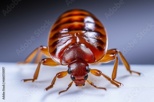 Isolated bedbug, Cimex lectularius, on a clean background, emphasizing its presence © Muhammad Shoaib