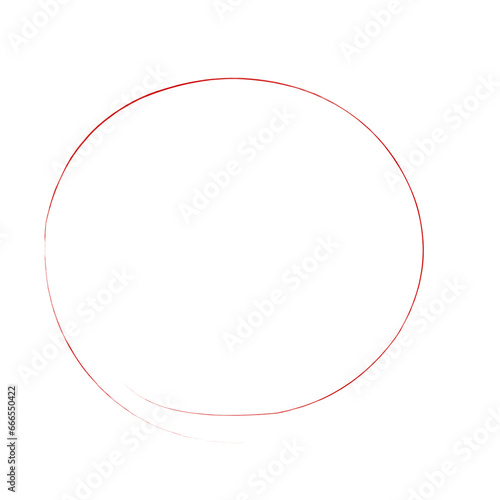 red circle pen drawing. Highlight hand drawn circle isolated on white background. Handwritten red circle. For markers, pencils, logos and text checks. Vector illustration