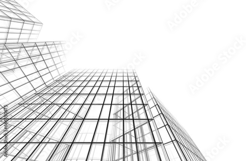 Modern building architectural drawing 3d illustration