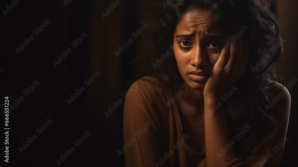 Fototapeta premium Sad Indian Woman Struggling with Depression