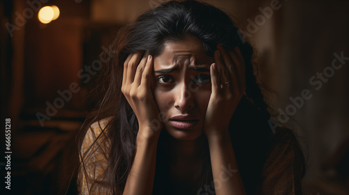 Sad Indian Woman Struggling with Depression