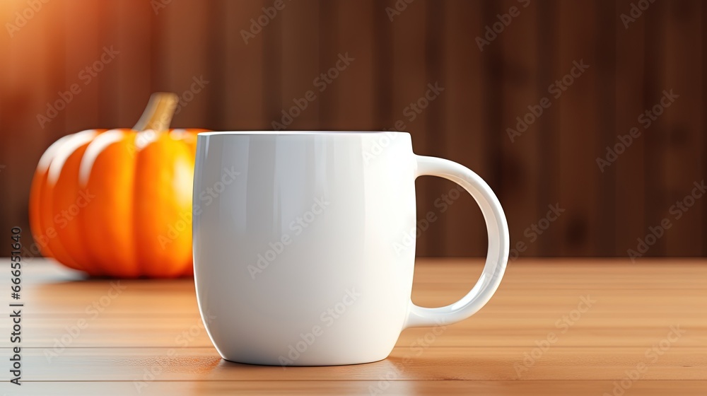 a white coffee cup sitting on top of a wooden table. generative ai a white coffee cup sitting on top of a wooden table. generative ai
