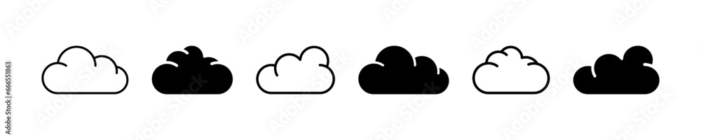 Black clouds vector icons set. Outline cloud. Vector 10 Eps. Black clouds vector icons set. Outline cloud. Vector 10 Eps.