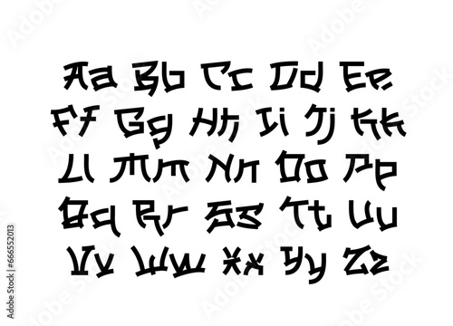 Lowercase and uppercase letters. English alphabet. Laconic font in Japanese style. A font inspired by Japan. Vector alphabet.