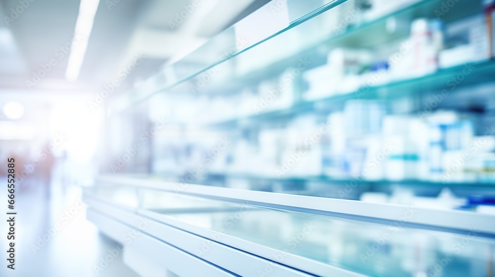 Blurred background of a pharmacy store. Pharmacist and medicine concept. Blurred background of a pharmacy store. Pharmacist and medicine concept.